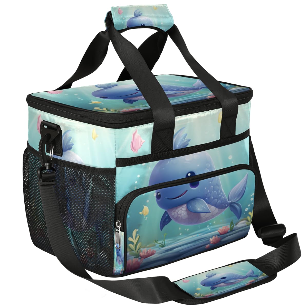 Cartoon Whale Insulated Picnic Backpack Lunch Box for Women Men Picnic Basket Tote Lunch Bag Picnic Bag Portable Lunch Bags for Picnic, Beach, Work, Trip,Office, Camp Cute Whale