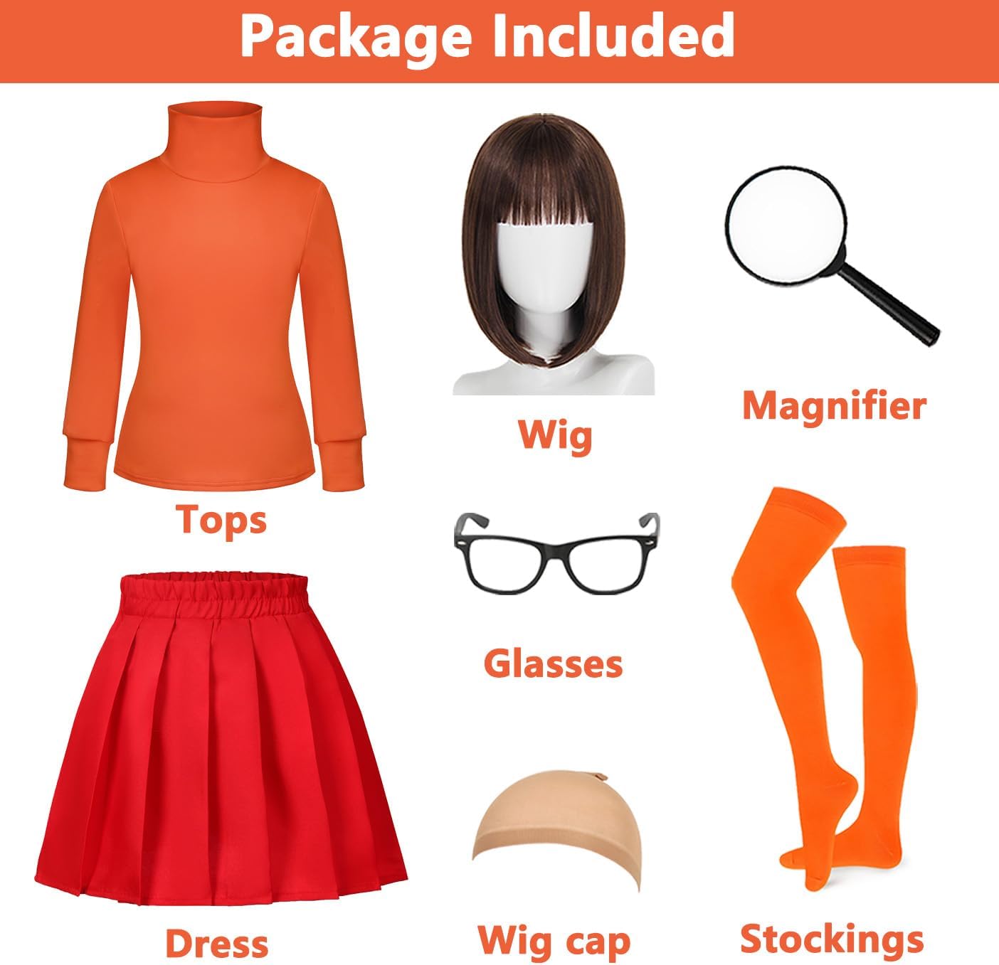 Oumbivil Adult Halloween Costumes Set for Women with Shirt Skirt Wig Glasses Socks Accessories for Costume Dress Up