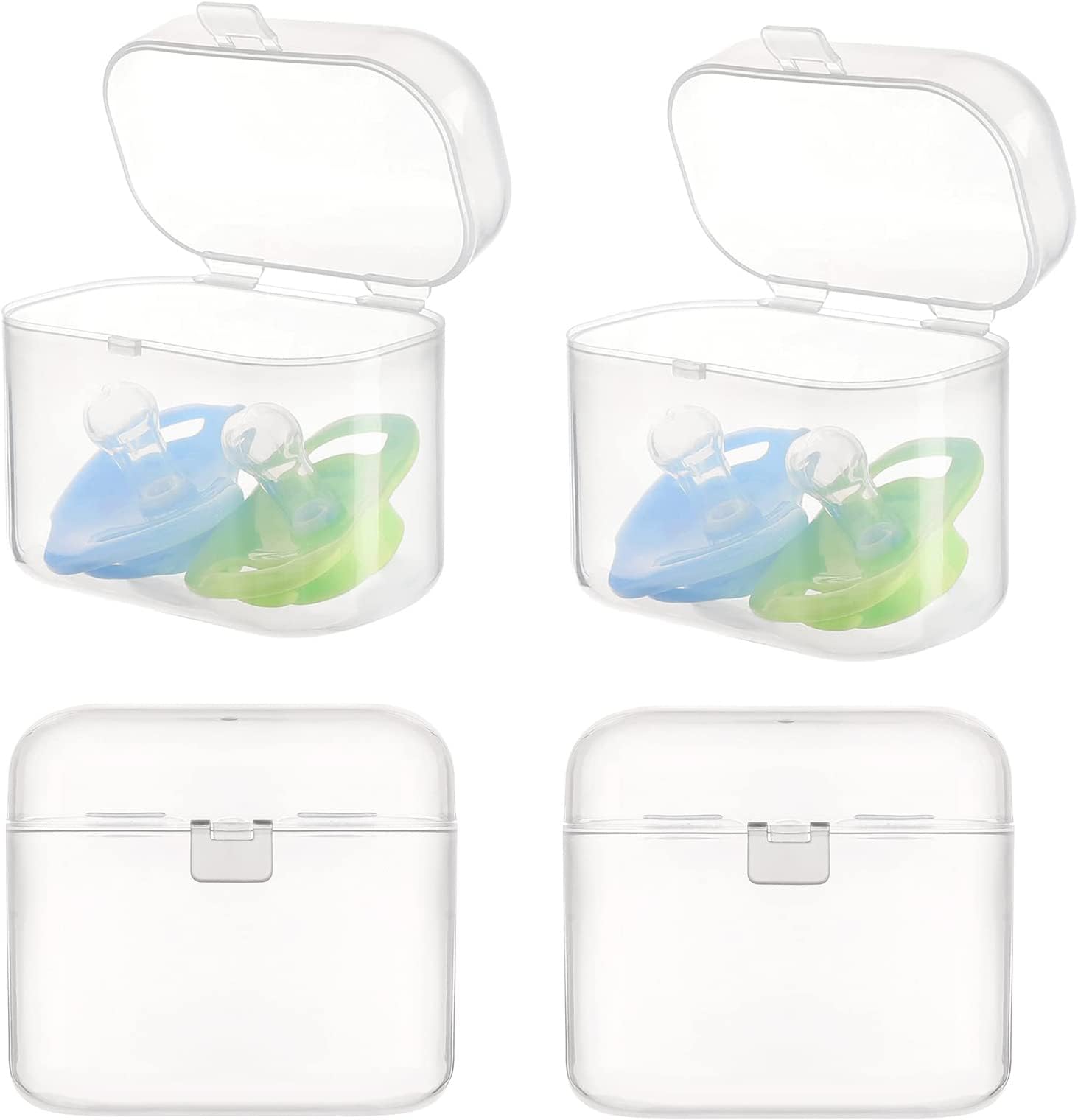 SYOSI Clear Pacifier Case, Universal Pacifier Holder, 4Pcs Pacifier Holder Case, Pacifier Storage Box, Pacifier Holder Dustproof Storage for Home Travel, Pacifier Snack Container Easy to Clean