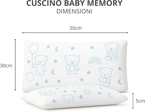 The Double Twenty Cuscino Baby in Memory Foam, ideale per culla e Bambini fino a 5 anni, Federa ipoallergenica,Modello a Saponetta forata Antisoffoco (Blu) - 2