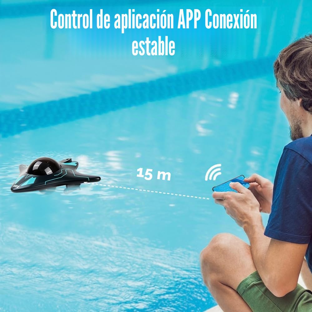 Barco de control remoto, barco RC con cámara de alta definición, luces LED, control inalámbrico por aplicación, ángulo de cámara ajustable, nave espacial acuática de alta velocidad
