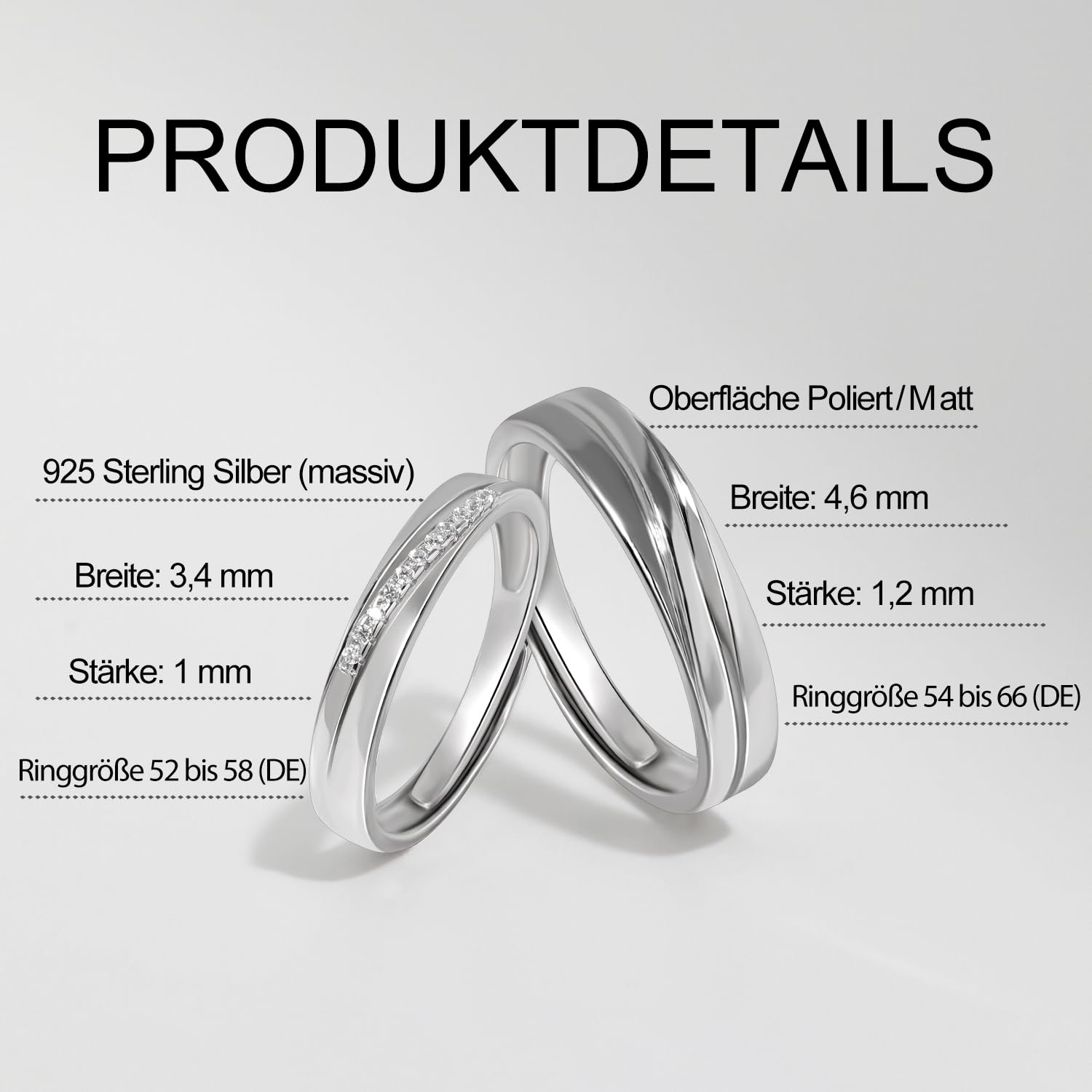 Meissa Verschlungene Paarringe für Damen und Herren 925 Sterling Silber Eheringe Größe verstellbar Jahrestag Ring Set Versprechen Ring