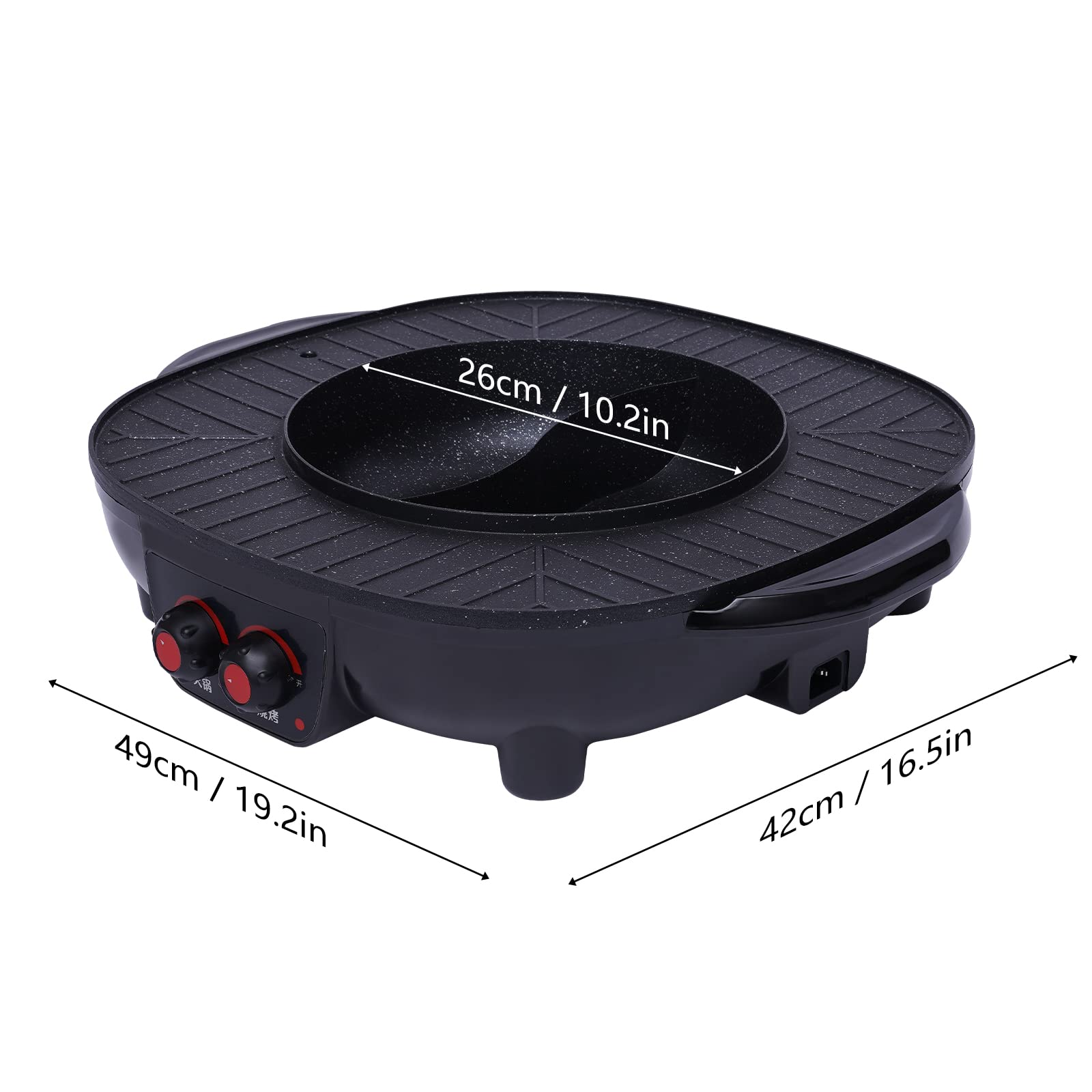 2 In 1 Hotpot und Grill,Elektrischer Hotpot Topf Elektrogrill Antihaft-Rauchloser Grillofen,mit Abnehmbar Kochplatte Indoor Korean BBQ Thai Barbecue Fondue Raclette für 5-6 Personen
