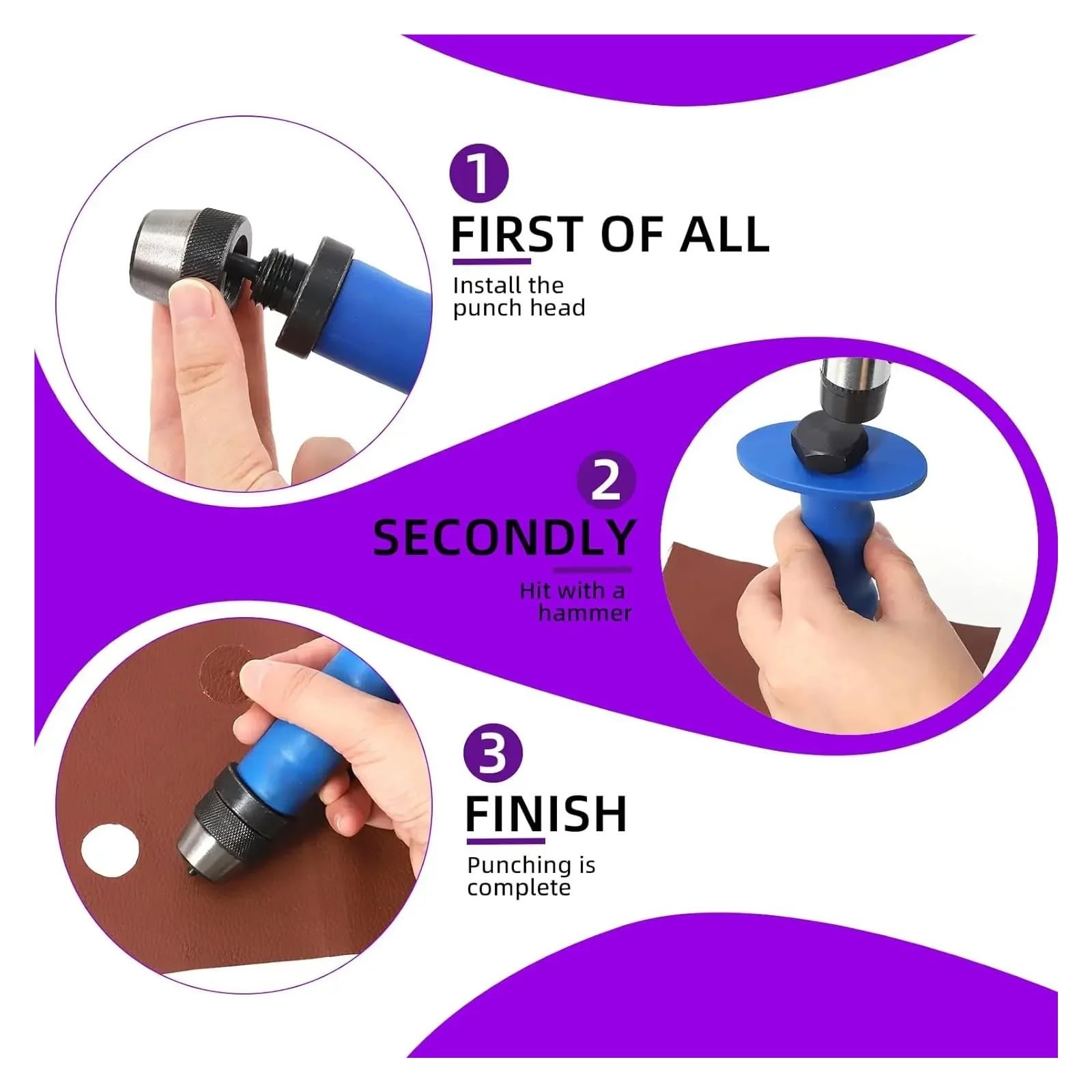 14-teiliges Locherset (5–35 mm) aus hochkohlenstoffhaltigem Stahl for Leder und Kunststoff, Gummi und Leder. Geeignet for DIY-Projekte. Breites Anwendungsgebiet
