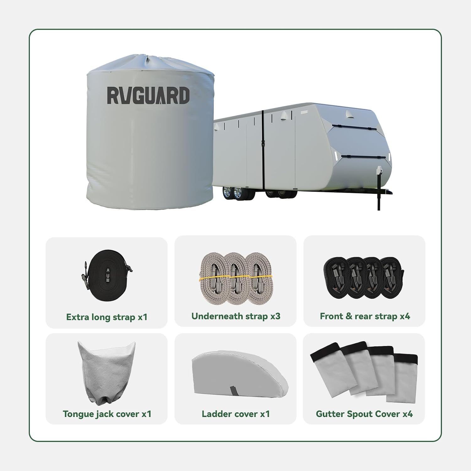 RVGUARD RV Cover, Travel Trailer Cover fits for 18' - 20' RV, 6 Layers Anti-UV Waterproof Camper Cover, with Tongue Jack Cover and Storage Bag, Grey