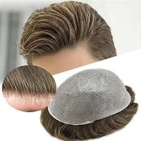 Vista 30 de Tupé para hombre, línea capilar natural, color gris, sistema de cabello humano real para hombres, postizo marrón con bucle en V para hombres, 8 x