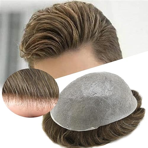 Miniatura 106 de Mens Toupee Real Human Hair Piece 0.06mm Ultra Thin Skin Toupee V-loop Natural Looking Hair Pieces For Men Hair Replacement System8x10-90% light