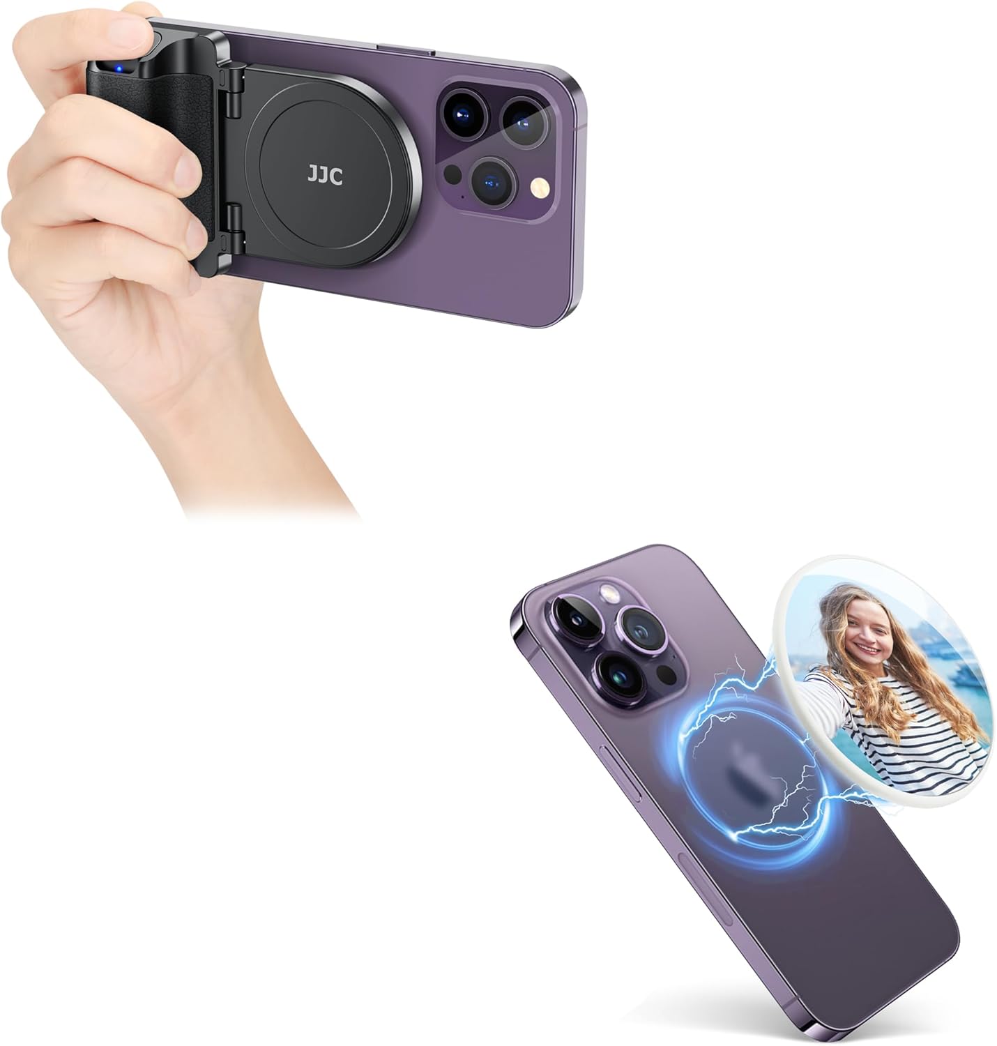 Phone Camera Grip Handle with Phone Selfie Mirror