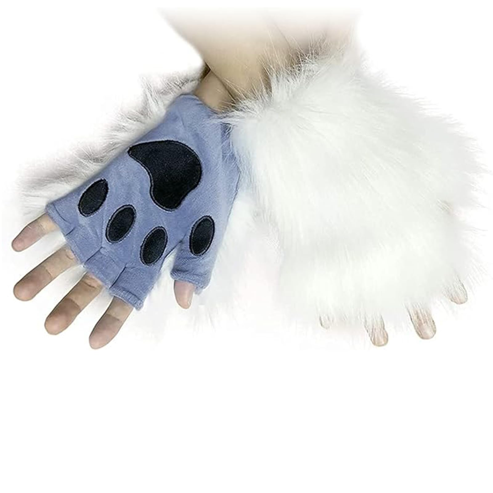 HAOAN Dog Cat Paw Hand Warmers Winter Plush Fingerless Glove Fox Cosplay Costume White