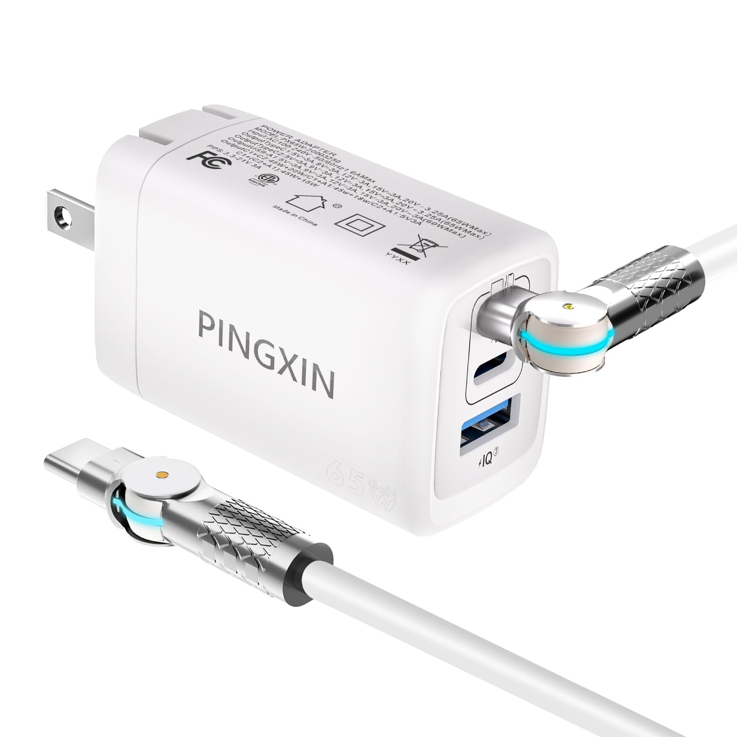 USB C Charger Block (GaN 65W) 3-Port Fast Compact Foldable Type C Charger for MacBook, iPad Pro, Galaxy S24, iPhone 16/15 and More Series-White