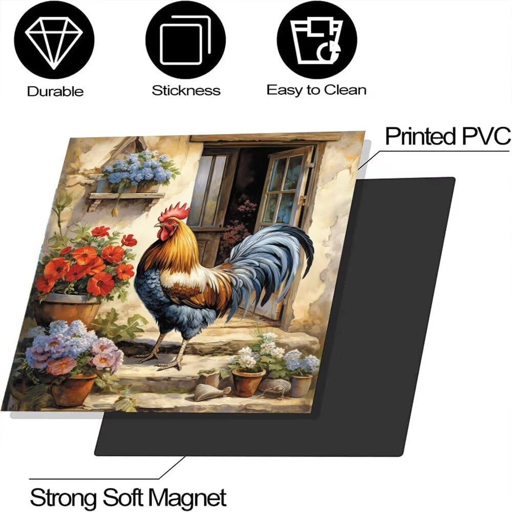 Rooster Magnet Dishwasher Cover Retro Farmhouse Flower Refrigerator Magnets Decorative Decal for Washers Fridge Panels Kitchen Decor Magnetic Stickers 23x26inch