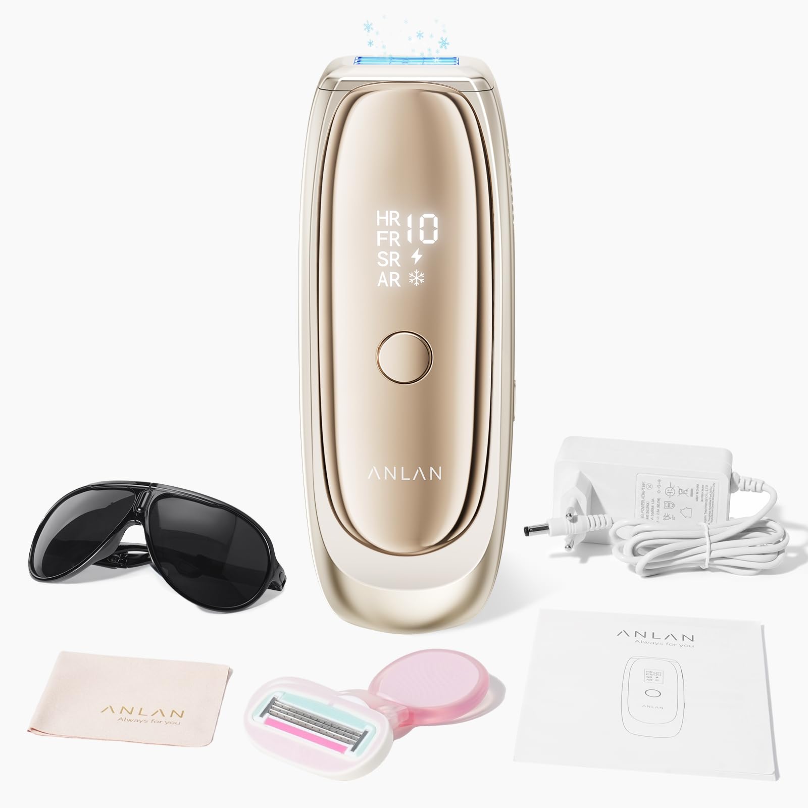 ANLAN 26J Épilateur Lumière Pulsée avec Refroidissement Saphir Epilateur Laser 10 Niveaux et 4 Modes Lumiere Pulsee Epilation IPL pour Corps, Visage, Maillot – Femme & Homme