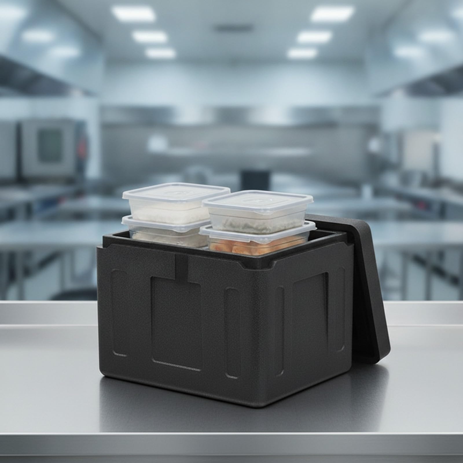 predolo Kälteisolierend Transportbox mit Deckel | Hohe Temperaturerhaltung, Polypropylenschaum-Temperaturbox, Stapelbar, Isolierbox mit Deckel, für Essenstransport, Grau, Klappdeckel