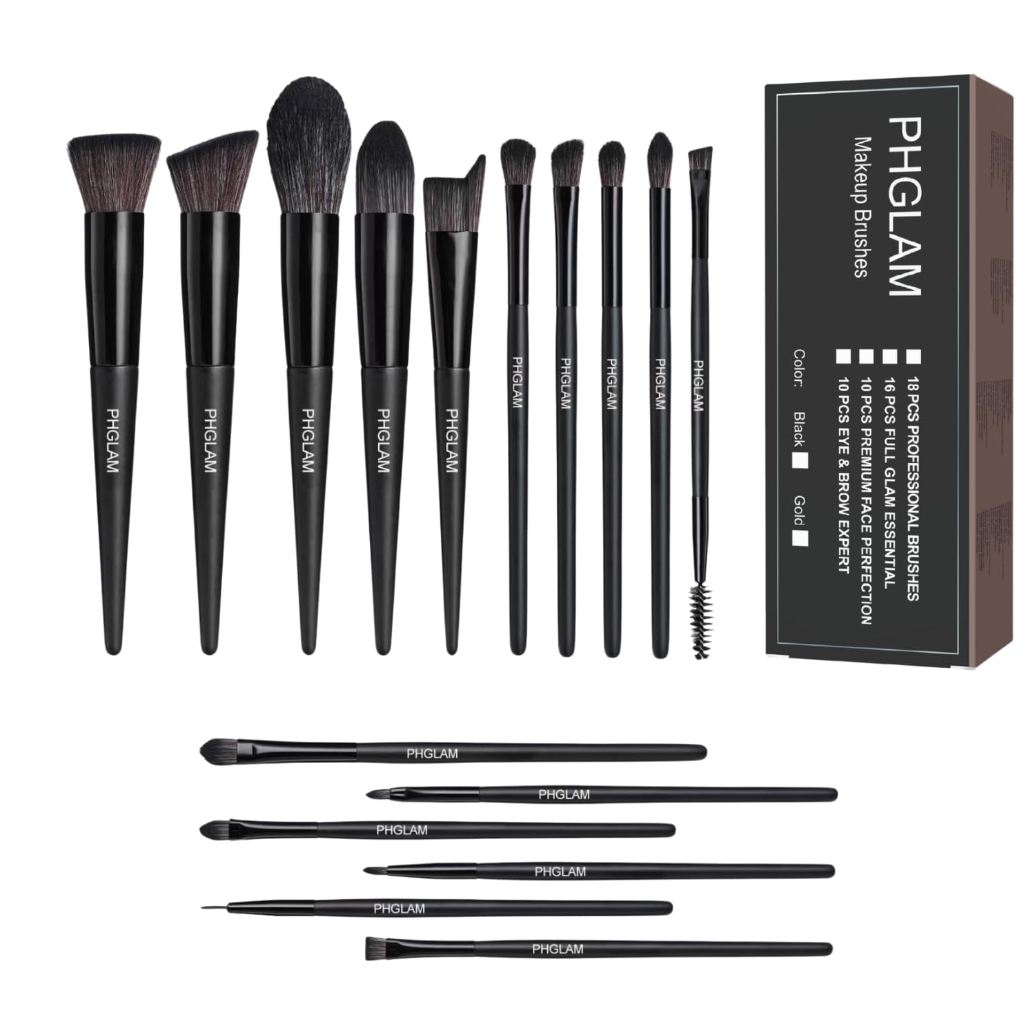 PHGLAM 16 Pcs Makeup Brush Set with Soft Bristles and Sleek Wooden Handles