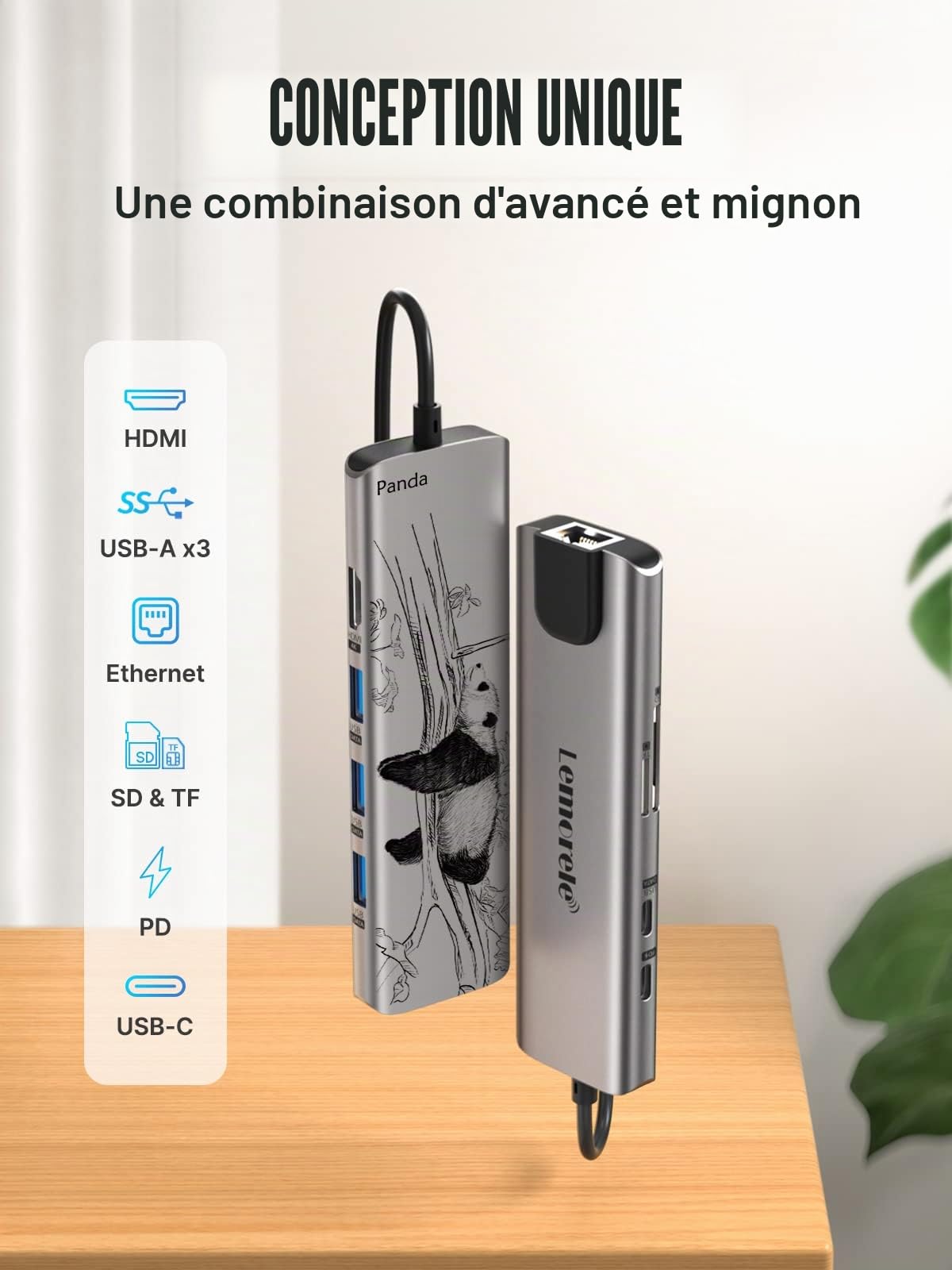 Lemorele Aluminium USB C Hub Docking Station 9 in 1 mit Gigabit Ethernet, 4K HDMI,100W PD,3 USB-A, USB-C-Daten, SD/TF, Docking Station für MacBook Air/Pro,iPad,Windows,Switch,Chromecast