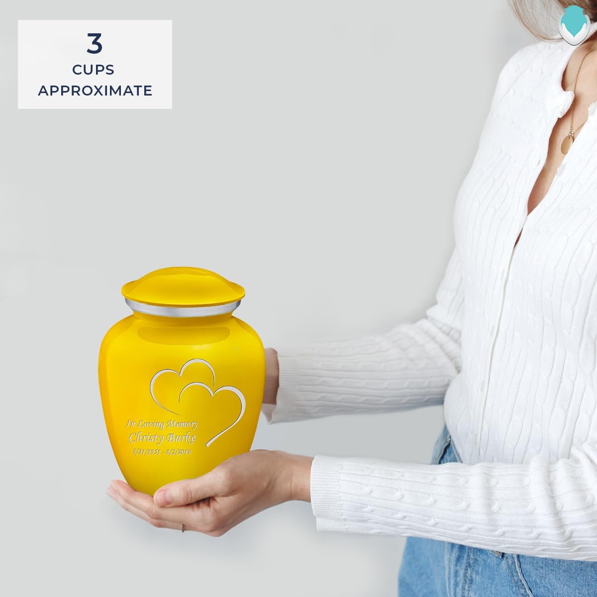 Geturns - Small Personalized Heart Cremation Urns for Human Ashes I Yellow Funeral Urn for Women and Men I Holds up to 44 Cubic Inches