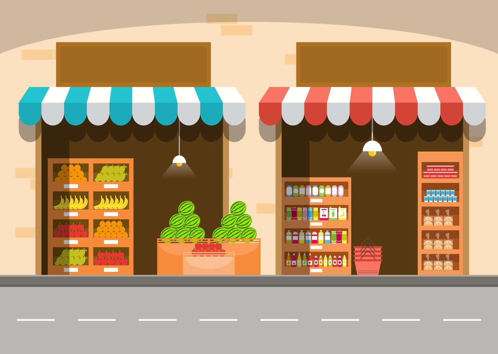 BELECO 3x2.5m Fondo Tienda Frutas Verduras Dibujo Animado, Tienda Comida Callejera, Decoración Fiesta Tema Alimenticio Estudio Foto