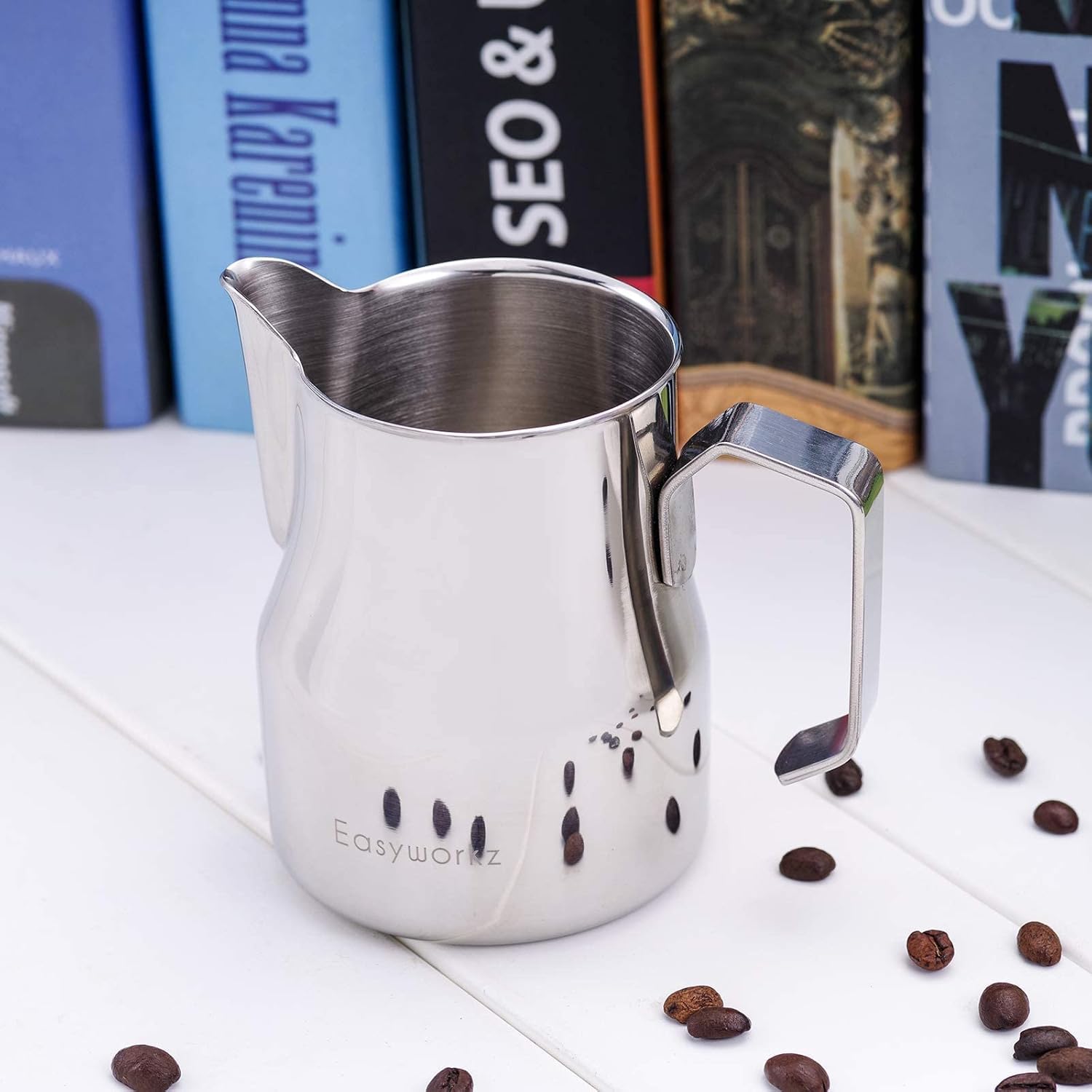 Easyworkz Jarra humeante de café de acero inoxidable, jarra de leche, 350ml taza de arte de capuchino Latte
