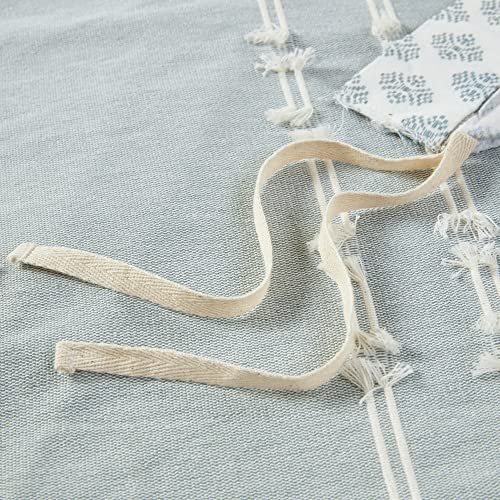 Image of INK+IVY Kara 100% Cotton Duvet Mid Century Modern Design, All Season Comforter Cover Bedding Set, Matching Shams, King /Cal King, Jacquard Stripes Aqua 3 Piece