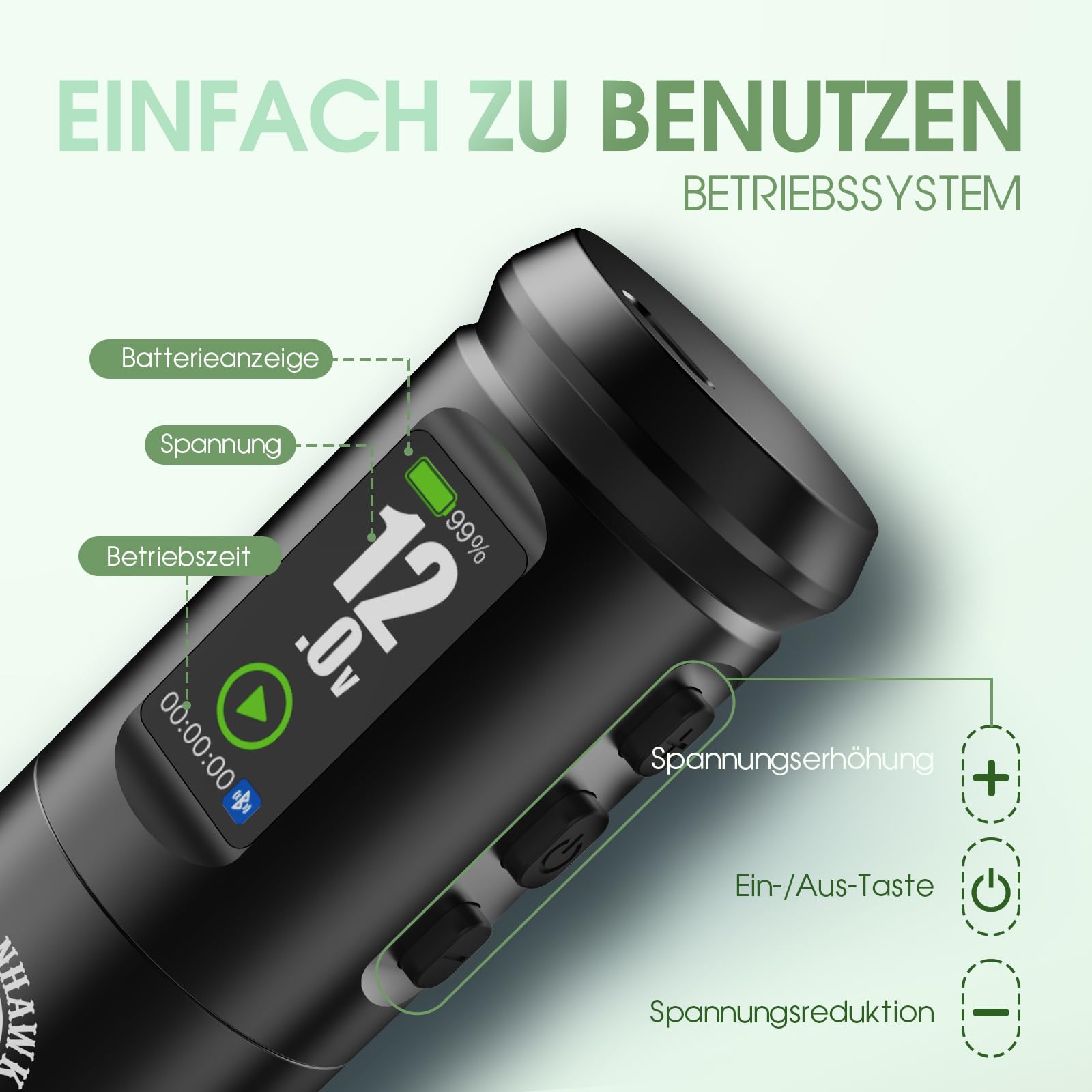 Dragonhawk A1 Pro Tattoo Maschine Set, 4,0 mm Hublänge,2000mAh Akku | Kabellose Tätowiermaschine,2000mAh Akku,20 Nadeln Für Linien & Schattierung auf Übungshaut Ideal für Anfänger