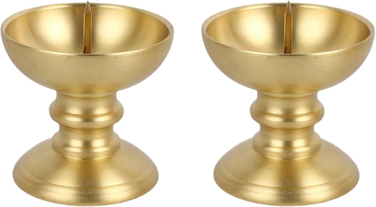 Set Of 2 Religious Brass Candelabra For Prayer Space Buddhist Shrines Rusts Resistant Metal Candleholder Oil Lamp Decorative Brass Candlestick For Religious Ceremonies