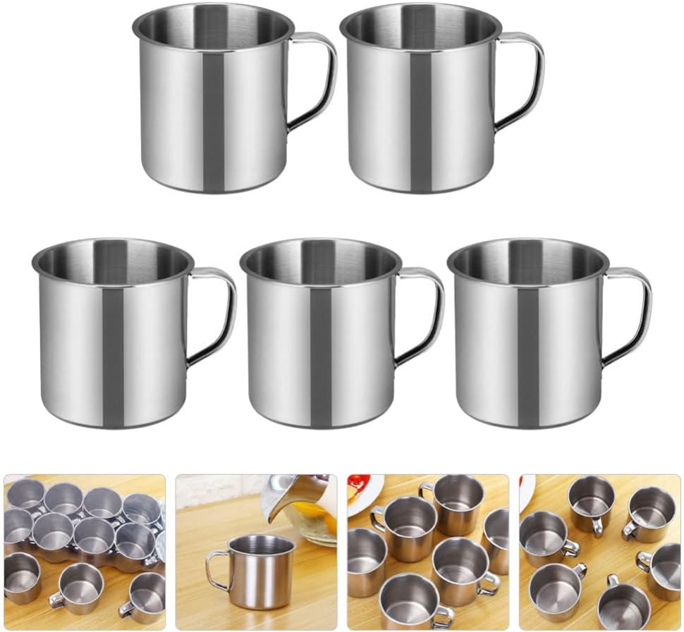 NUOBESTY Metal Shot Glasses 5pcs Camping Coffee Mug Drinking Soup Cup Stainless Steel Water Mug Outdoors Cup with Handle for Hot or Cold Hiking Hunting Fishing Insulated Tumbler - Image 9