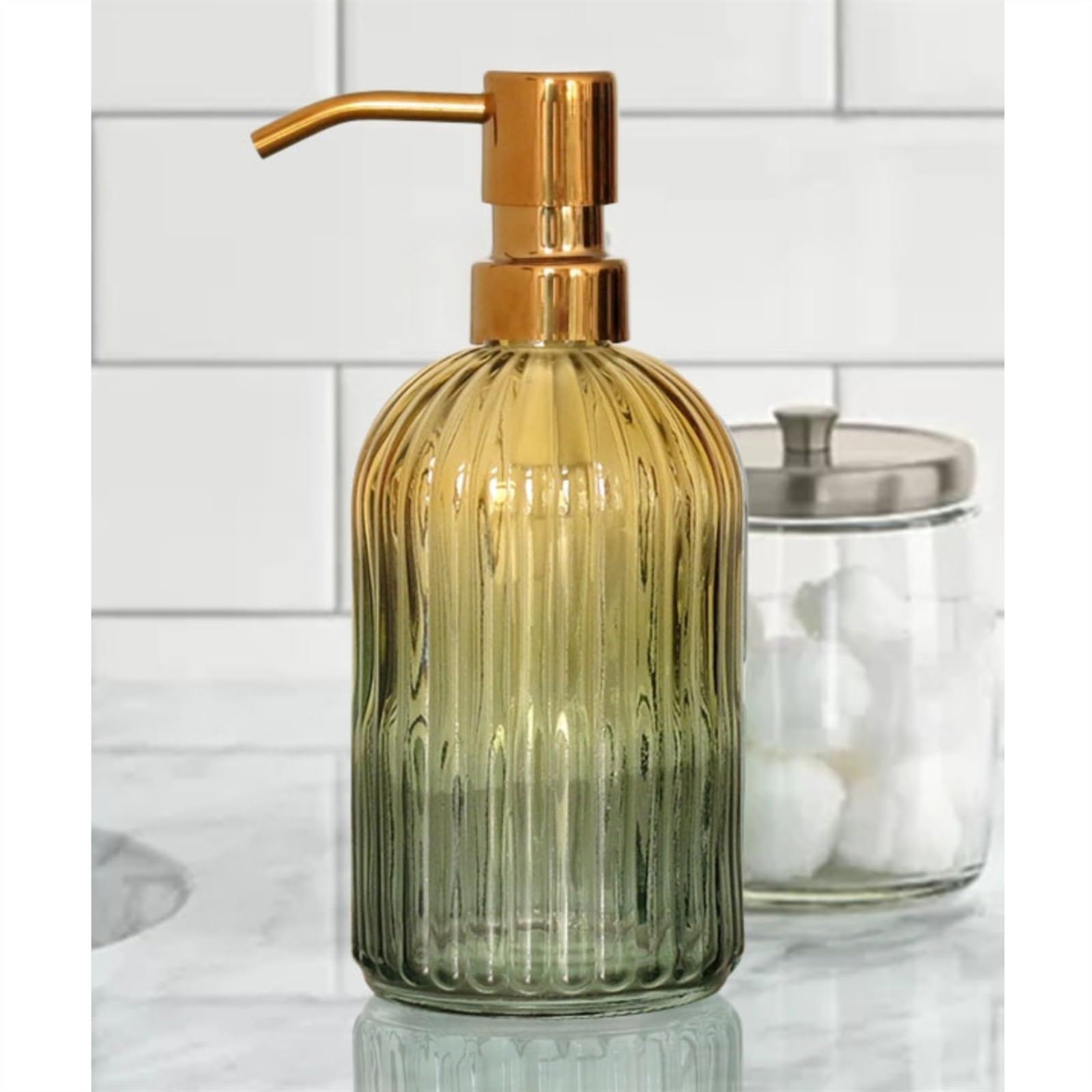 Distributeur de Savon rétro en Verre Transparent de 400 ML avec Pompe antirouille en Acier Inoxydable, idéal pour la Cuisine et Les Mains.