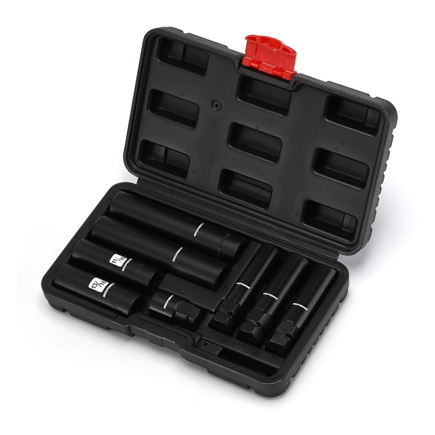 MIXPOWER 8PCS Spline Socket Set,SAE & Metric Lug Nut Key Set for Easy Removal of Locking Lug Nuts on Aftermarket 5, 6, 7, 12 Spline and Hex Style