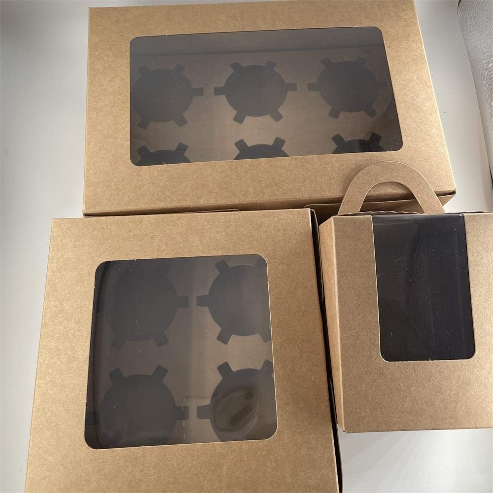 Bband 36 Packs Kraft Paper Cupcake Boxes Set with Display Window and Inserts Hold 1