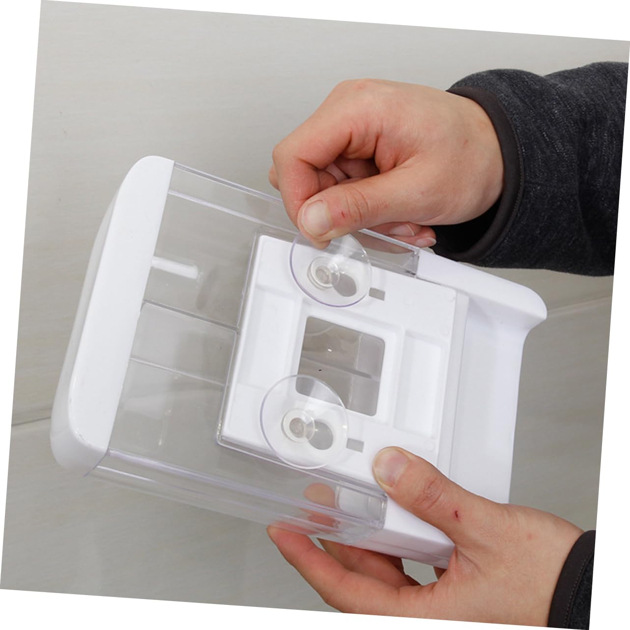 Distributore di Sapone a Doppia Camera da Parete, Plastico Bianco | Ricaricabile e Riutilizzabile, Design a Parete Aspirazione, Adatto per Doccia e Lavello, Due Scomparti