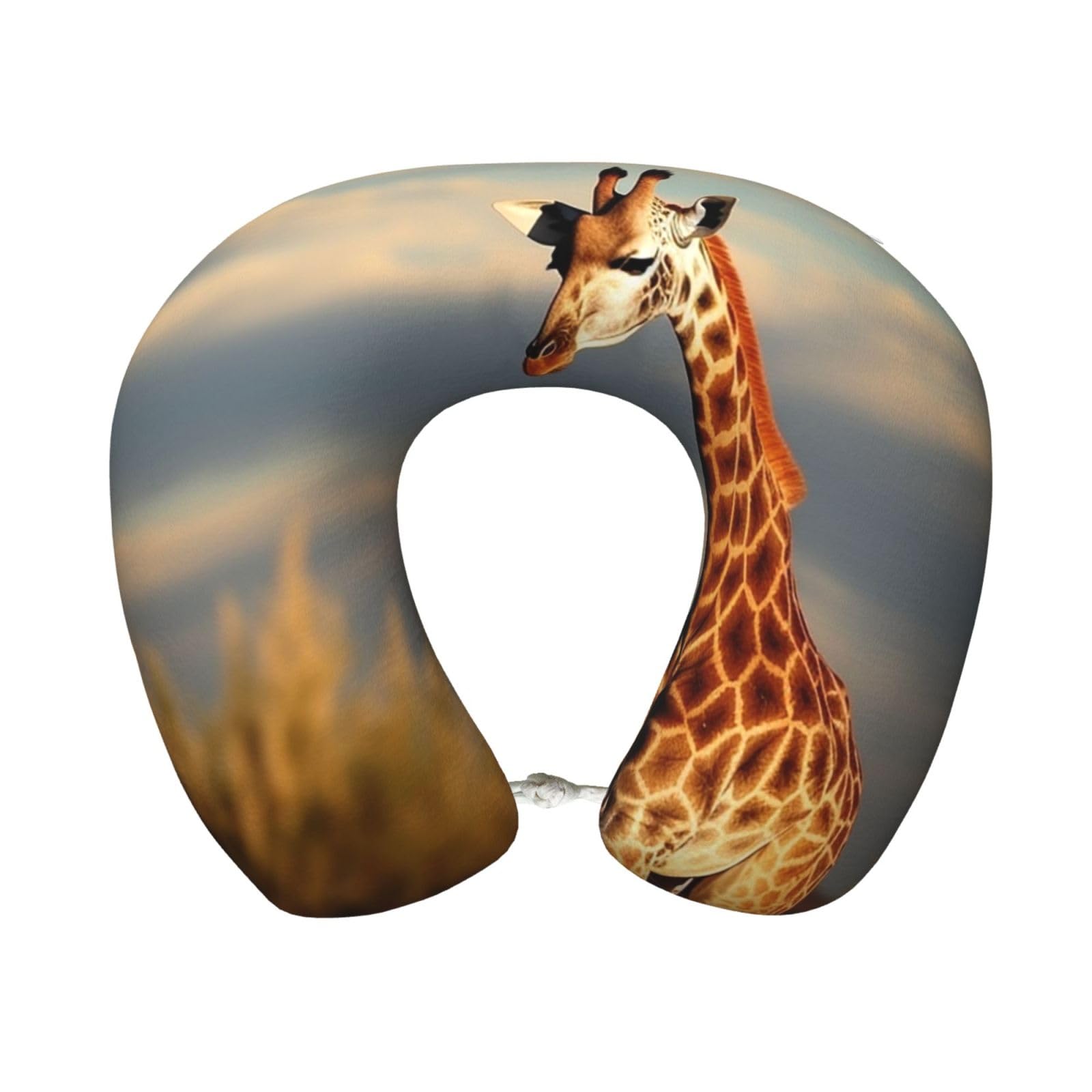 peiyeety Giraffe Animals of Africa Travel Pillow Memory Foam - Comfortable U Shape Neck Pillows for Sleeping, Neck and Head Support Portable Airplane Pillow Adjustable Flight Pillow, Washable Cover
