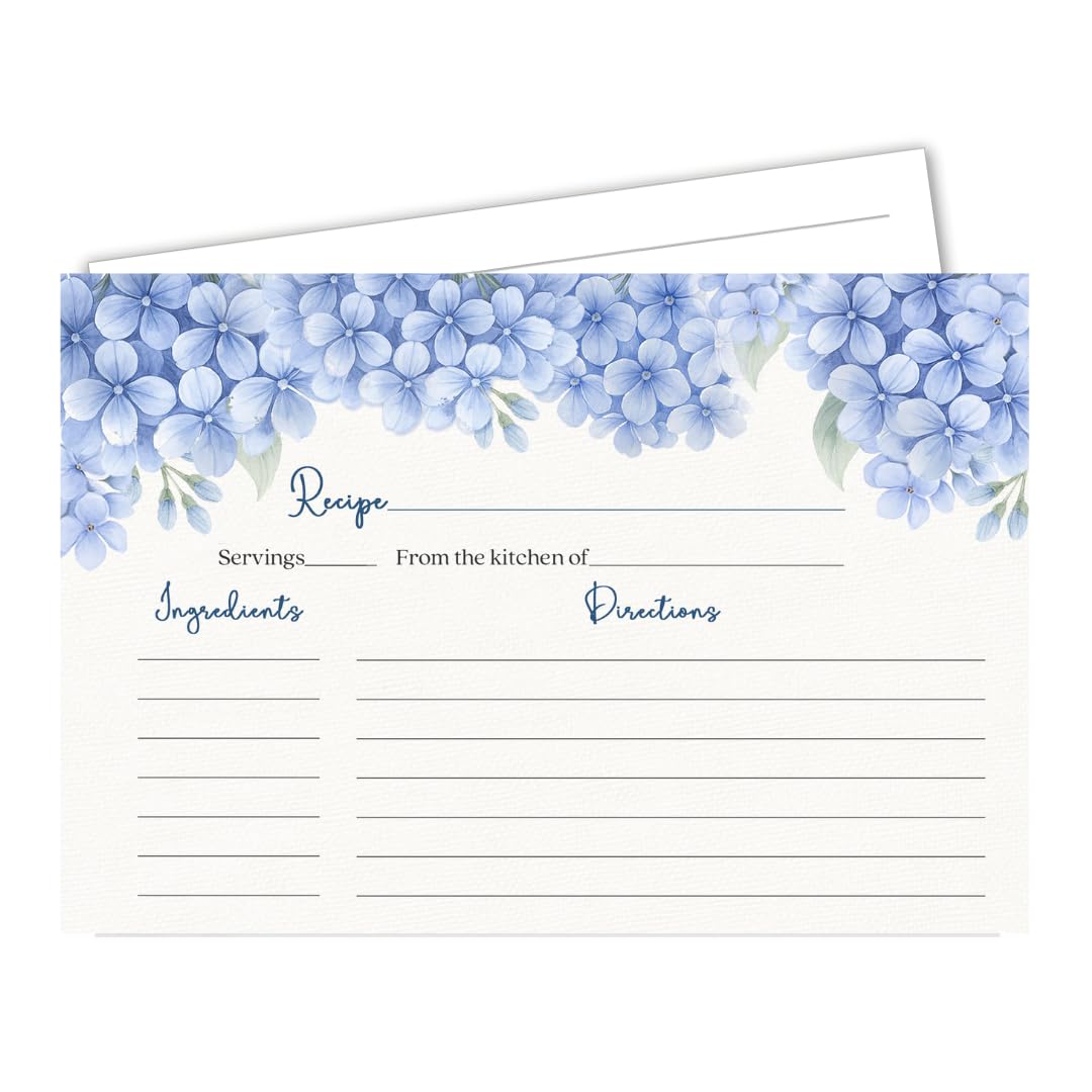 Blue Hydrangea Recipe Cards | Something Blue Before I Do Bridal Shower or Wedding Gift |4x6 Double-Sided Cards | Set of 50