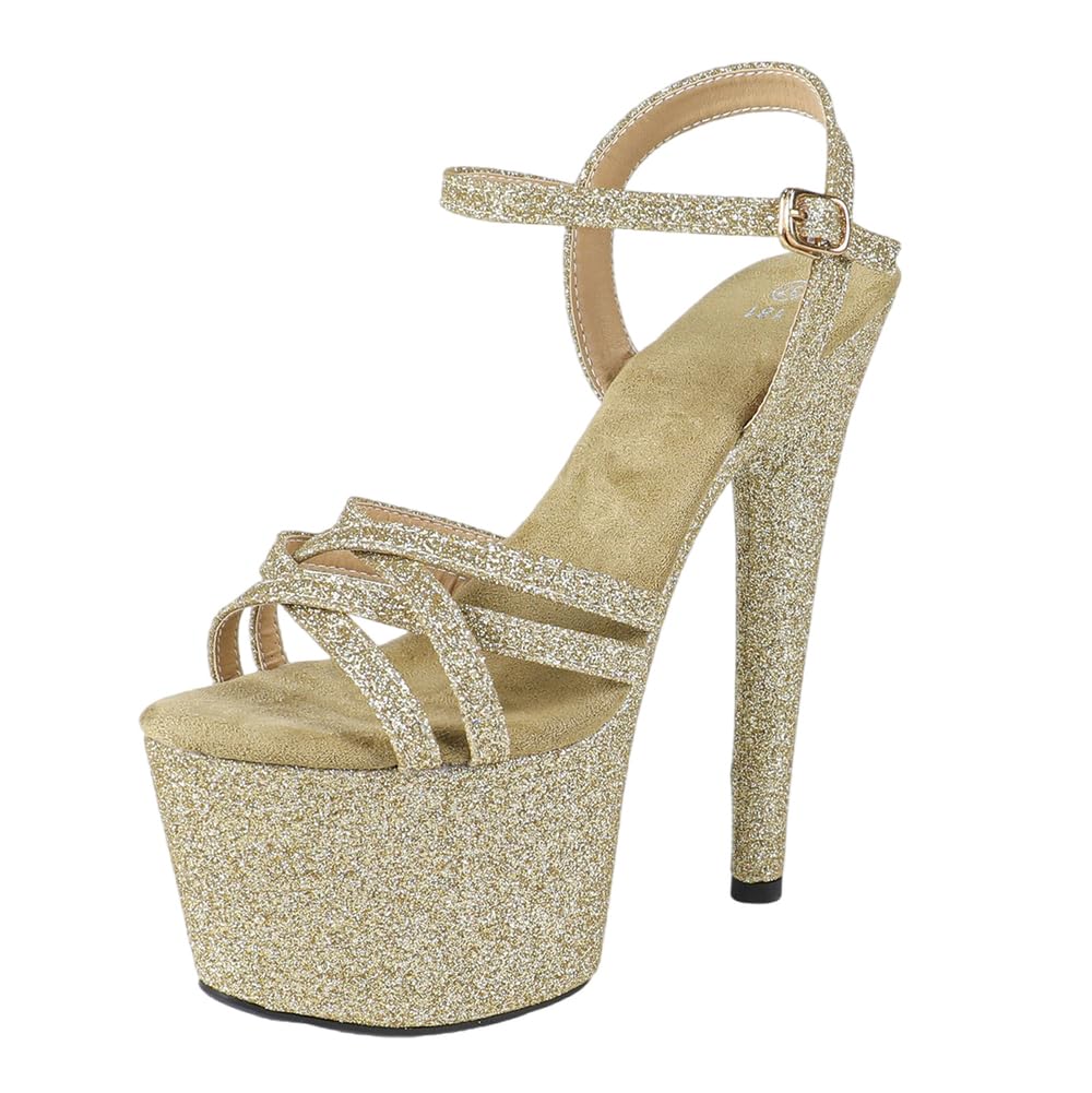 Talons Hauts de 17 cm pour Femme | Sandales à Plateforme et Brides Cheville | Talons Extra-Hauts avec Semelle antidérapante pour Les Reines des Clubs et Les Artistes de scène
