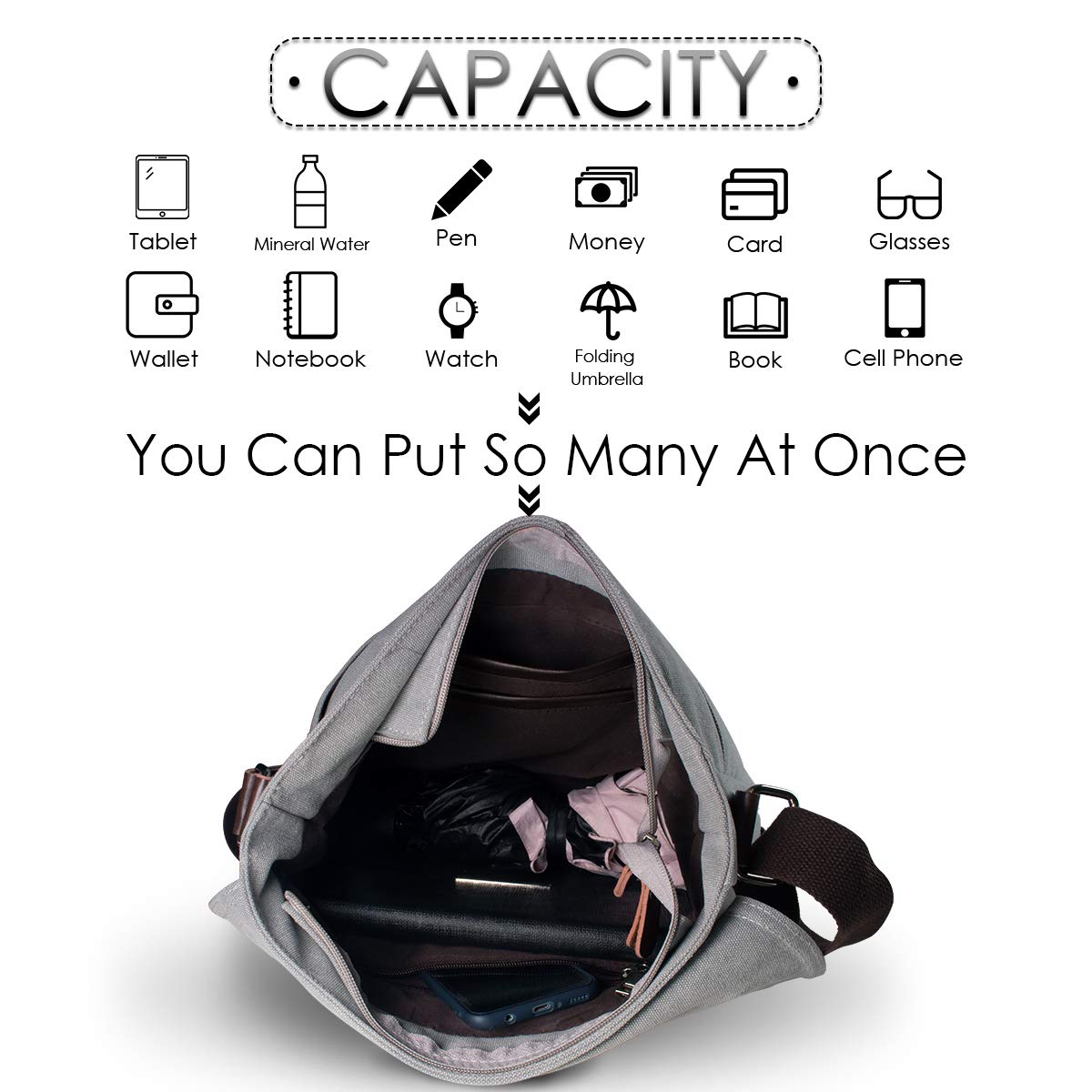 CHEREEKI Borsa Tracolla, Borsa a Spalla in Tela da Uomo con Più Tasche per Lavoro, Scuola, Uso Itinerante e Quotidiano (Per Laptop da 13.3 Pollici)