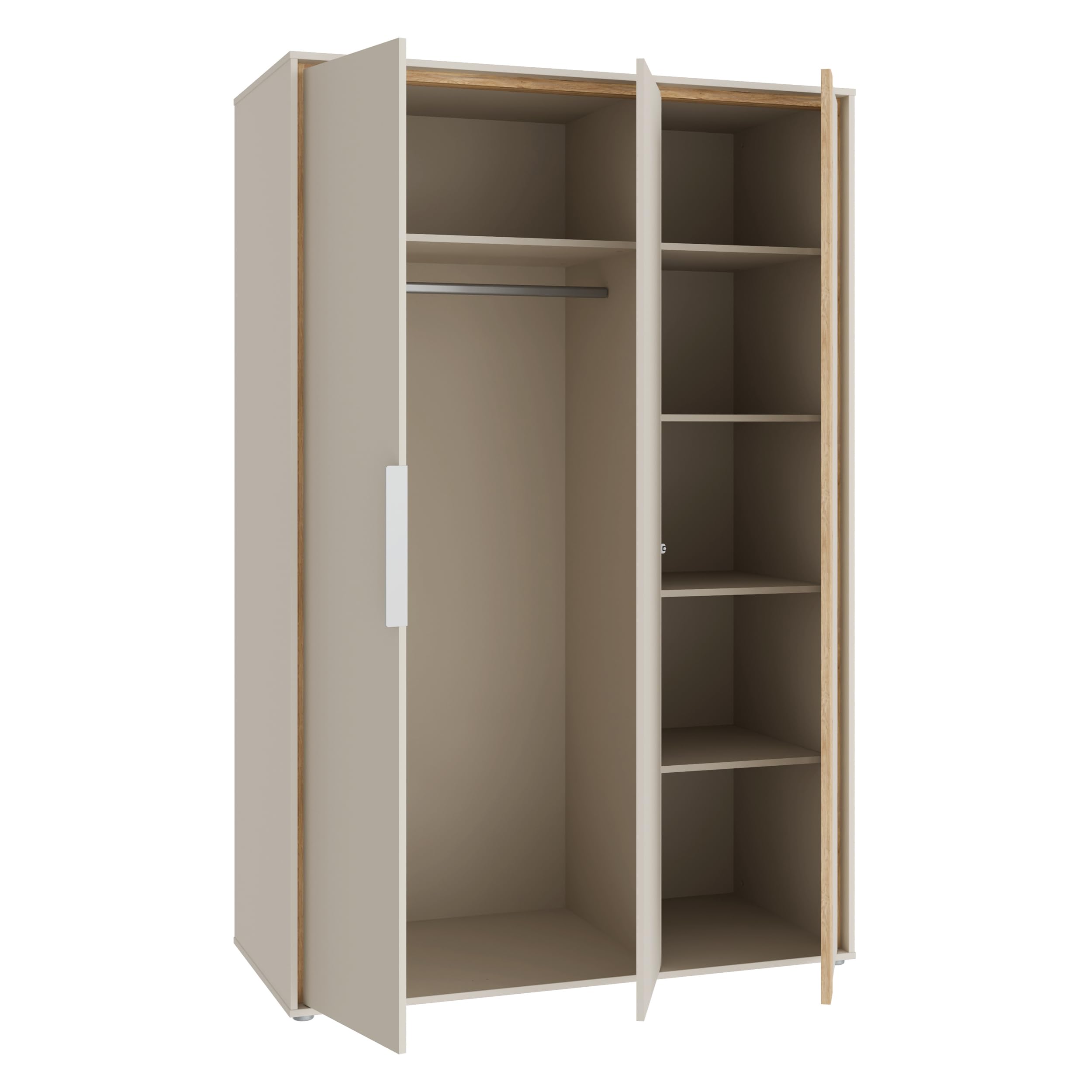Forte WEXLIN Kleiderschrank 120 130, moderner Kleiderschrank, 2 Drehtüren, Kinder- und Jugendzimmer, Holzwerkstoff, Kaschmir|Beige|Mauvella Eiche Holzdekor, 126,3 cm breit x 193,7 cm hoch x 60 cm tief