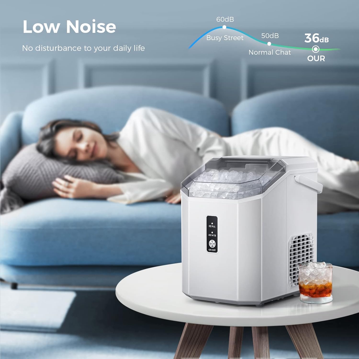 Antarctic Star Nugget Ice Maker Countertop, Chewable Pellet Ice Machine With Self Cleaning Function, Pebble Portable Ice Maker With Ice Scoop For Home Kitchen Office (White) on Fridge.com - View 5