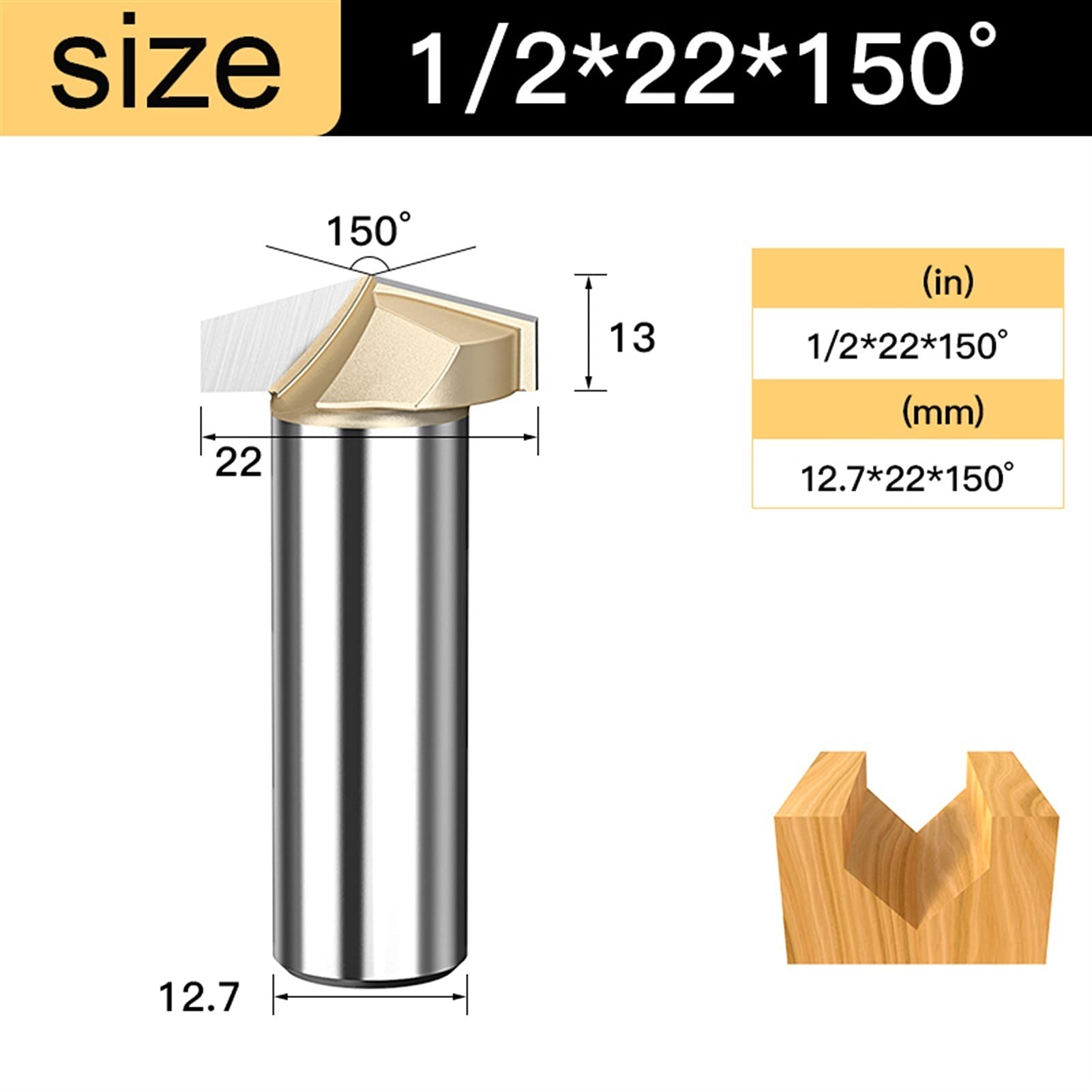 BERWENNY Router Bit 120 150 Degree Double Flute Chamfer and Bevel Bit Engraving Milling Cutter for Wood (Cutting Edge Length : V00605)