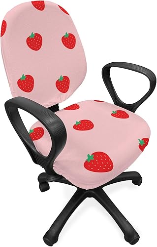 Ambesonne Funda para silla de oficina de fresa, estilo de dibujos animados continuos, frutas orgánicas simplistas de verano, cubierta decorativa de