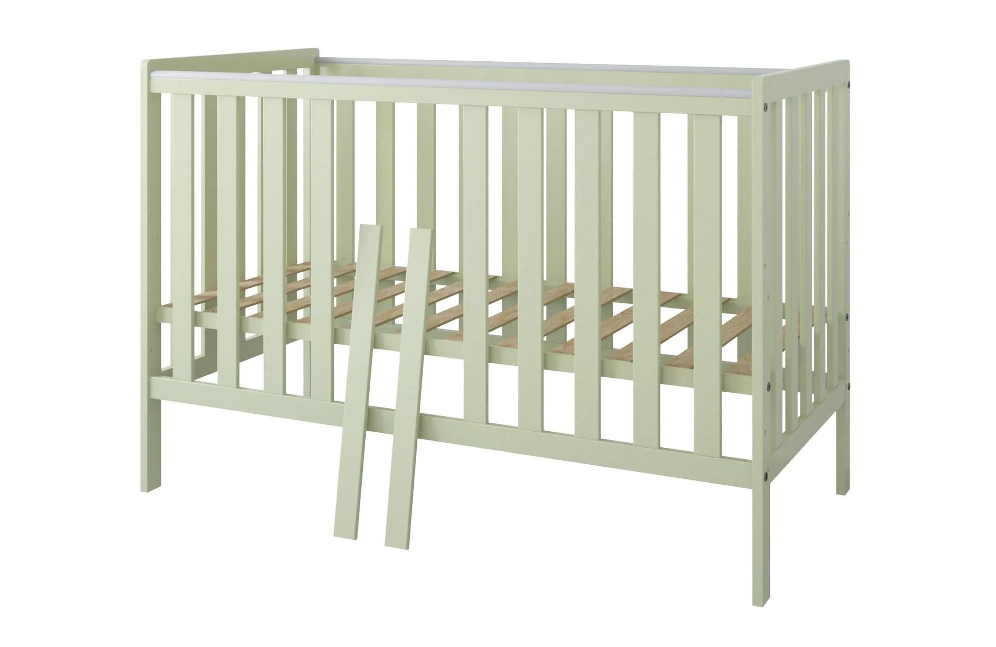 zee - Babybett Kommode, Kinderbett 2w1 Bett Bambi 120x60 - Dreistufige Einstellung für Nicht Sitzendes, Sitzendes und Stehendes Kind - mit Geländer - Set mit Kommode LOFT - Mint