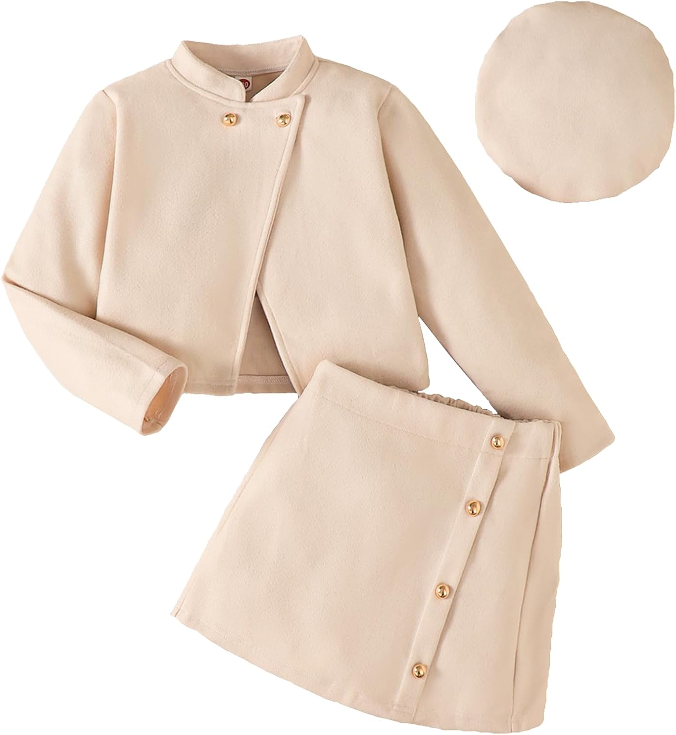 PureChapter Preppy Clothes 3Piece Set Long Sleeve Jacket Beret and Skirt Set Woolen Winter Outfits