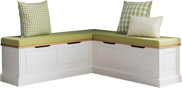 Linon Tobin Natural & White Dining Nook with Hidden Storage Spaces Includes Apple Green Cushion Set and Pillows