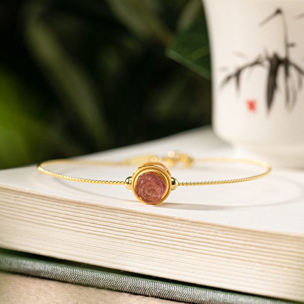 Girls Accessories Bracciale in Argento Sterling 925 Vintage per Donna Semplice Cristallo Dorato Fragola Rosa Rosa Gioielli Classici Fascino Spiaggia Estiva Birthday Gift