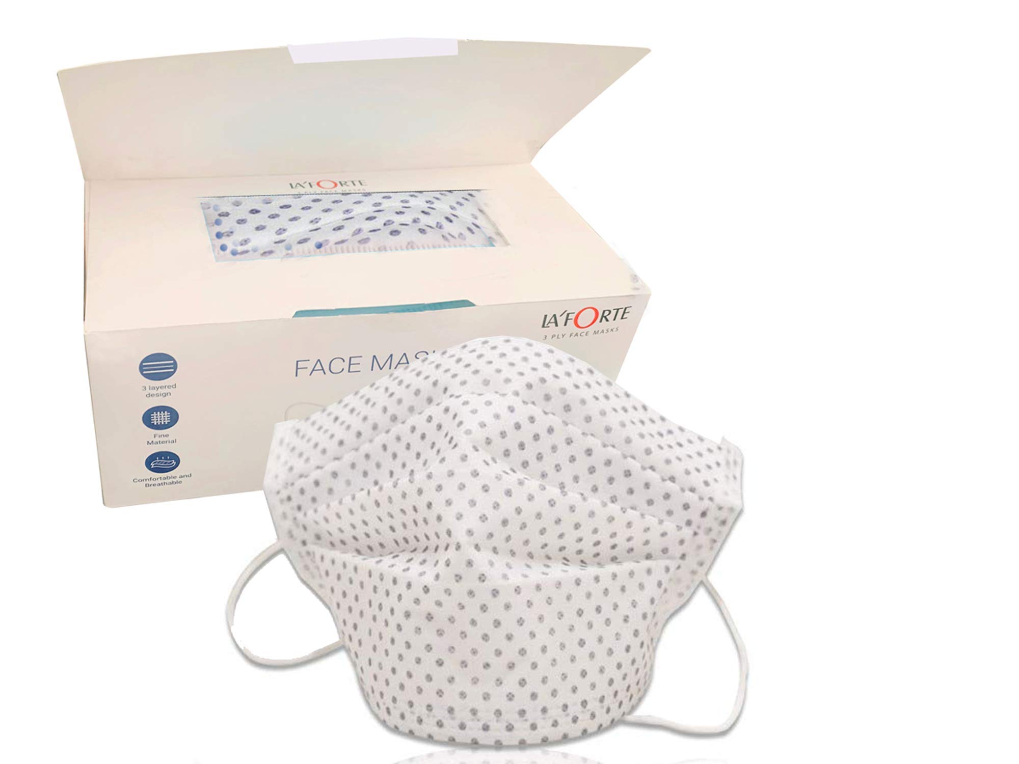 La' Forte Disposable 3-Layer Face Masks Thick with Elastic Ear Loop, Anti-Dust, 100, Polka Dots/Flower (Mask pattern may vary as per availability)-image-4