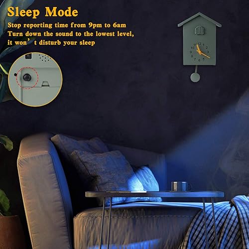 Vista 24 de KEYPOWER Reloj de cuco, reloj de pared de cuco, voz de pájaro cuco, péndulo de diseño con reloj despertador temporizado, casa de pájaros, arte de 5.