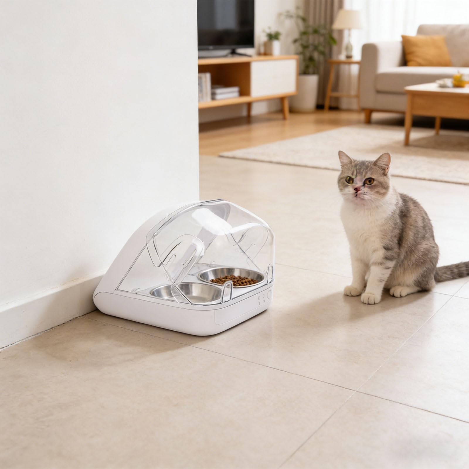 Parte trasera transparente fuerte para dispensadores de mascotas que evita el acceso no deseado a los alimentos durante el tiempo de alimentación, accesorio de alimentador automático