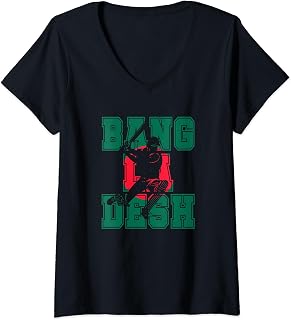 Womens Bangladesh Flag Cricket Player Jersey Bangladeshi Sports Tee V-Neck T-Shirt