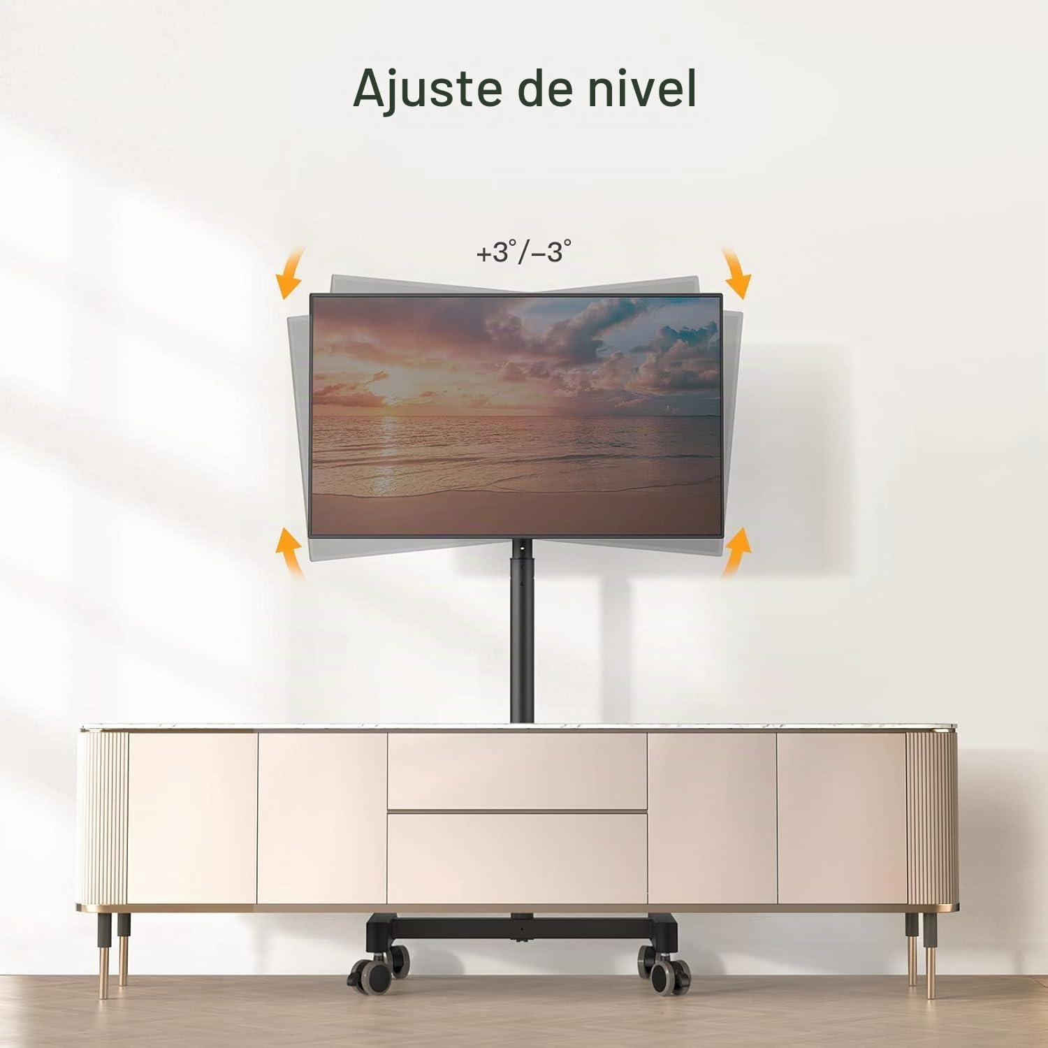 PERLEGEAR Soporte TV con Ruedas para Televisión de 13 a 50 Pulgadas, Pie Móvil con 30° Inclinación, Altura Ajustable en 8 Niveles, VESA máx. 200 x 200 mm hasta 20 kg
