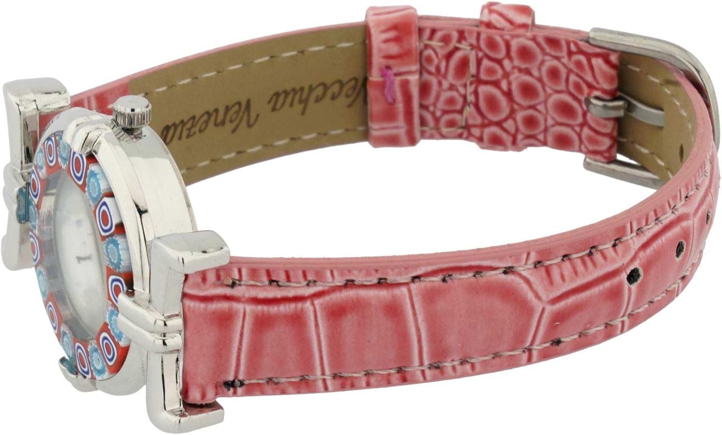 Glass Of Venice Murano Glass Millefiori Watch with Leather Band - Pink