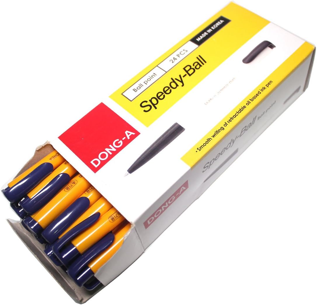 Dong-a Speedy-Ball 1.0 mm Smooth Writing Retractable Oil Based Ink Ball Point Pen Dozen Box (Pack of 24) - Blue