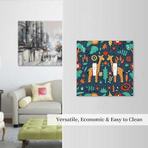 Miniatura 7 de Cubierta de interruptor de luz de doble palanca de jirafa de dibujos animados bohemios, plantas tropicales florales, placa frontal eléctrica para